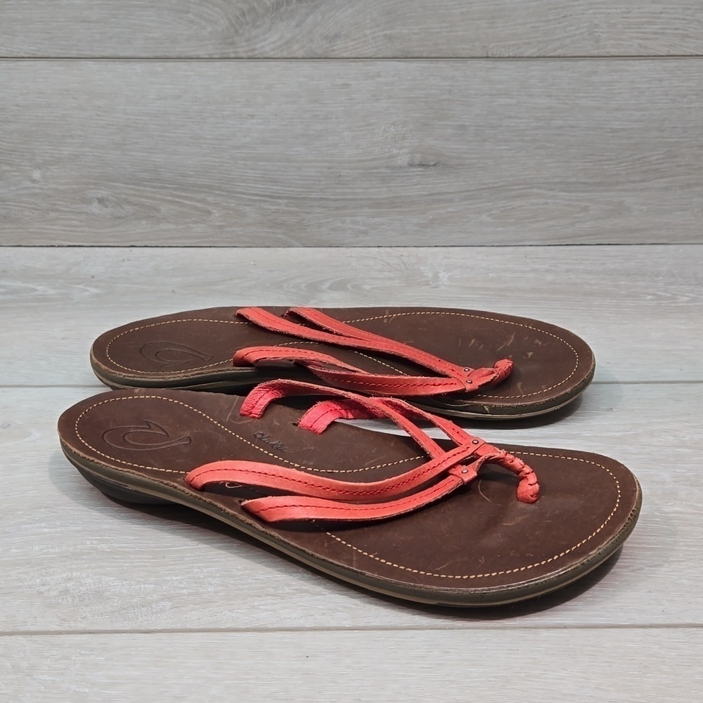 Olukai Women U'I-W Leather Thong Sandals Flats slide shoes sz 9